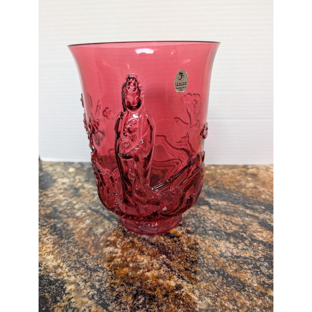 Vintage Fenton Empress Vase Art Glass Country Cranberry MCM Retro